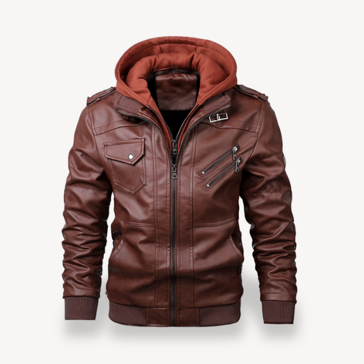 Men’s Leather Jacket with Hoodie | Loravelle
