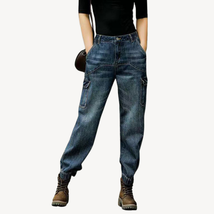 Women's Denim Cargo Jogger Jeans | Loravelle