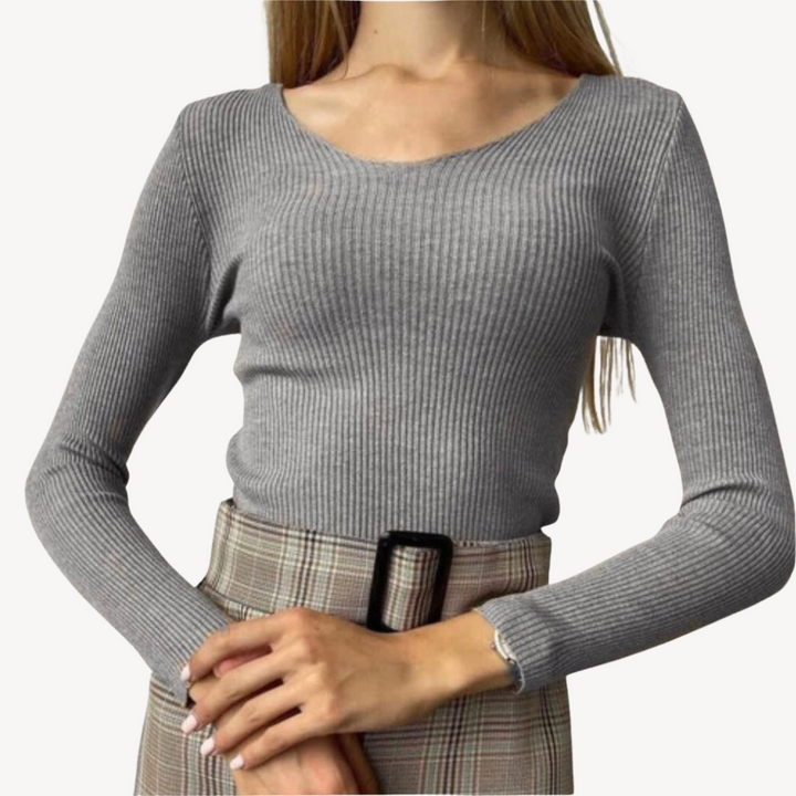 Deep V-Neck Ribbed Knit Sweater Women | Loravelle