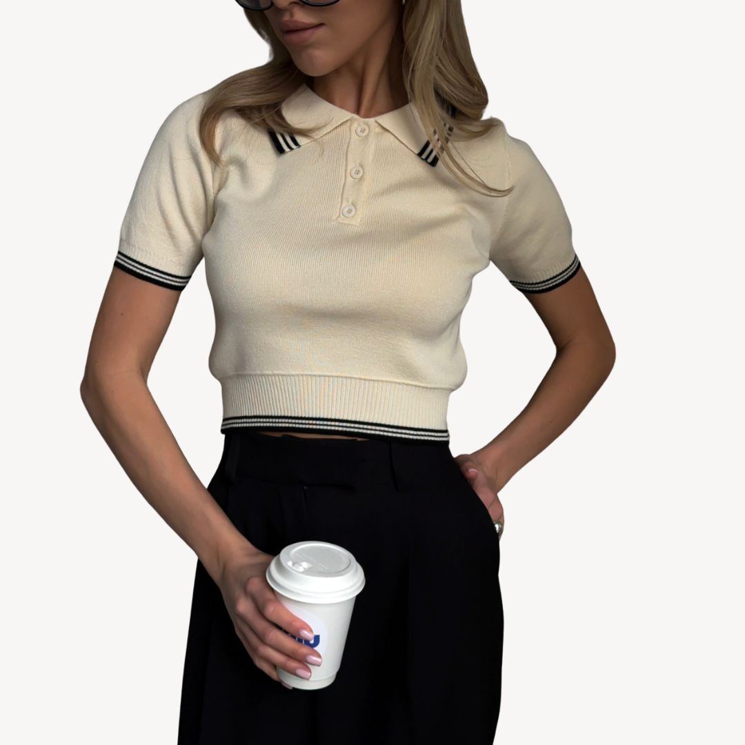 Polo Knit Cropped Short Sleeve Shirt Women | Loravelle