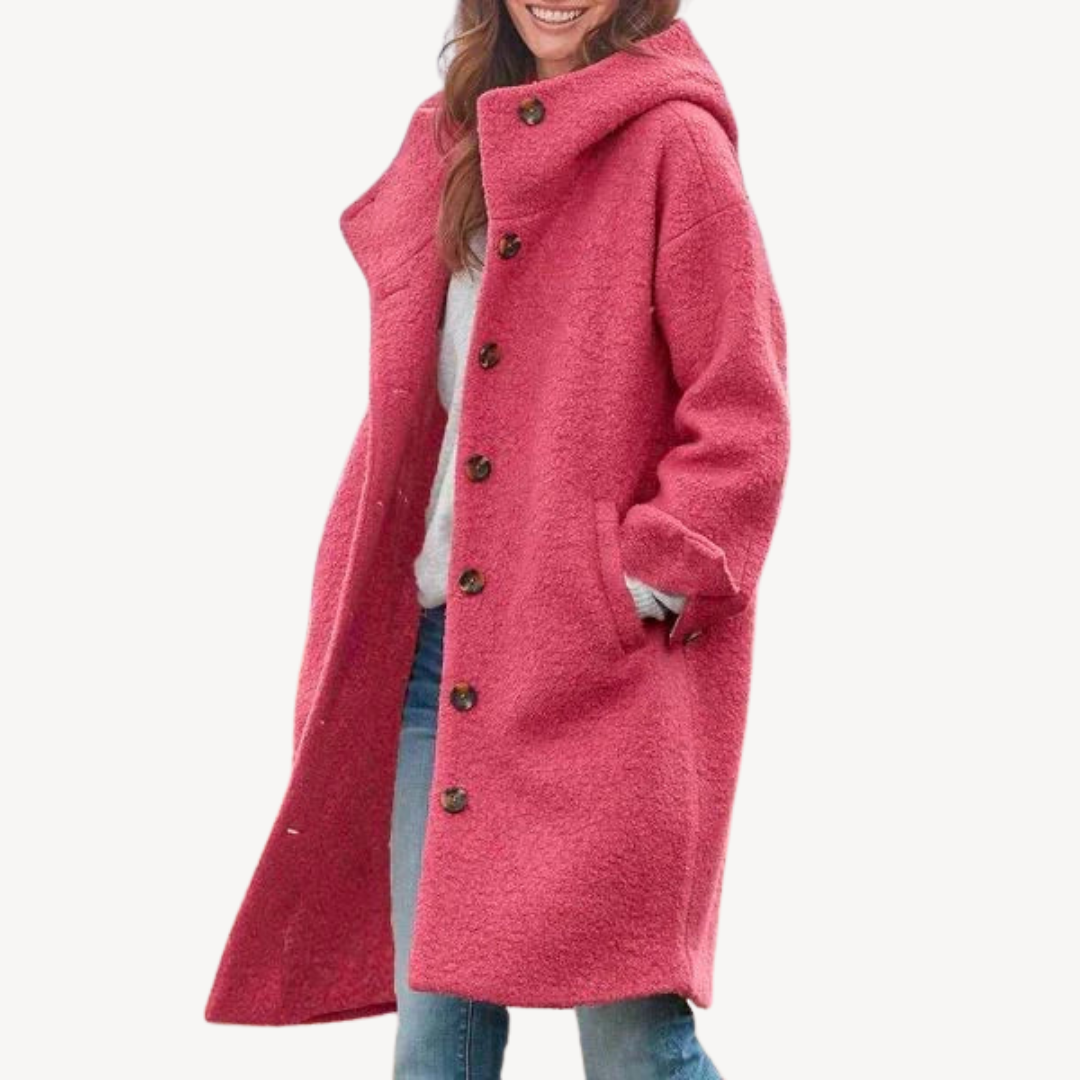 Women's Hooded Wool Blend Button Coat | Loravelle