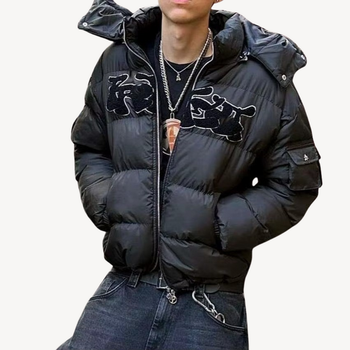 Men's Graphic Hooded Puffer Jacket | Loravelle