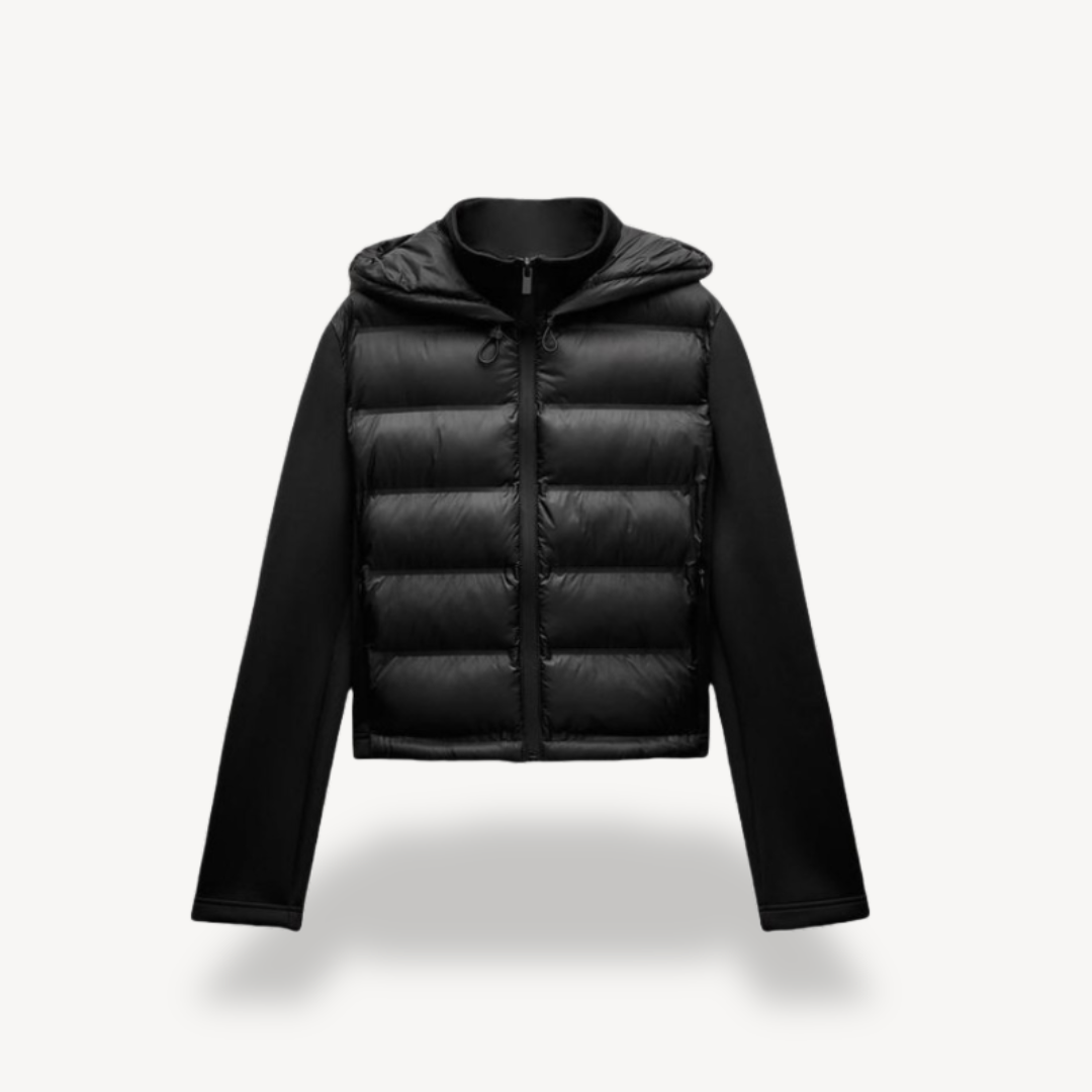 Black Puffer Jacket with Hoodie for Women | Loravelle