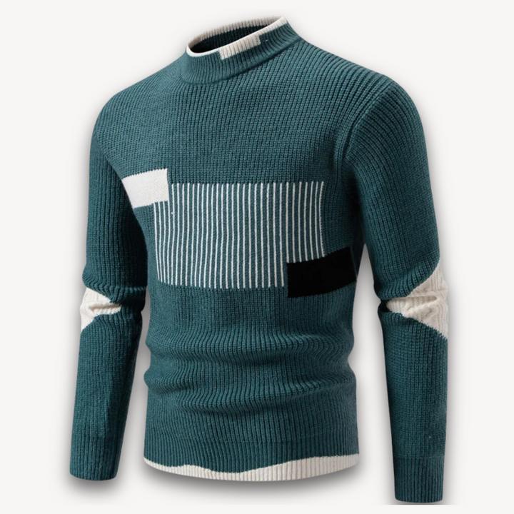 Loravelle Men's Geometric Knit Crewneck Sweater - Premium Cotton Blend