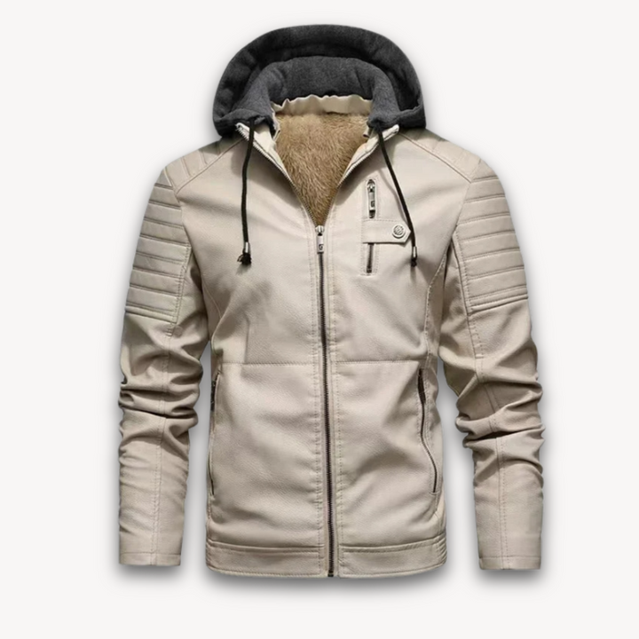 Loravelle |  Men's Faux Leather Jacket with Hood - Winter Warmth, Stylish Comfort