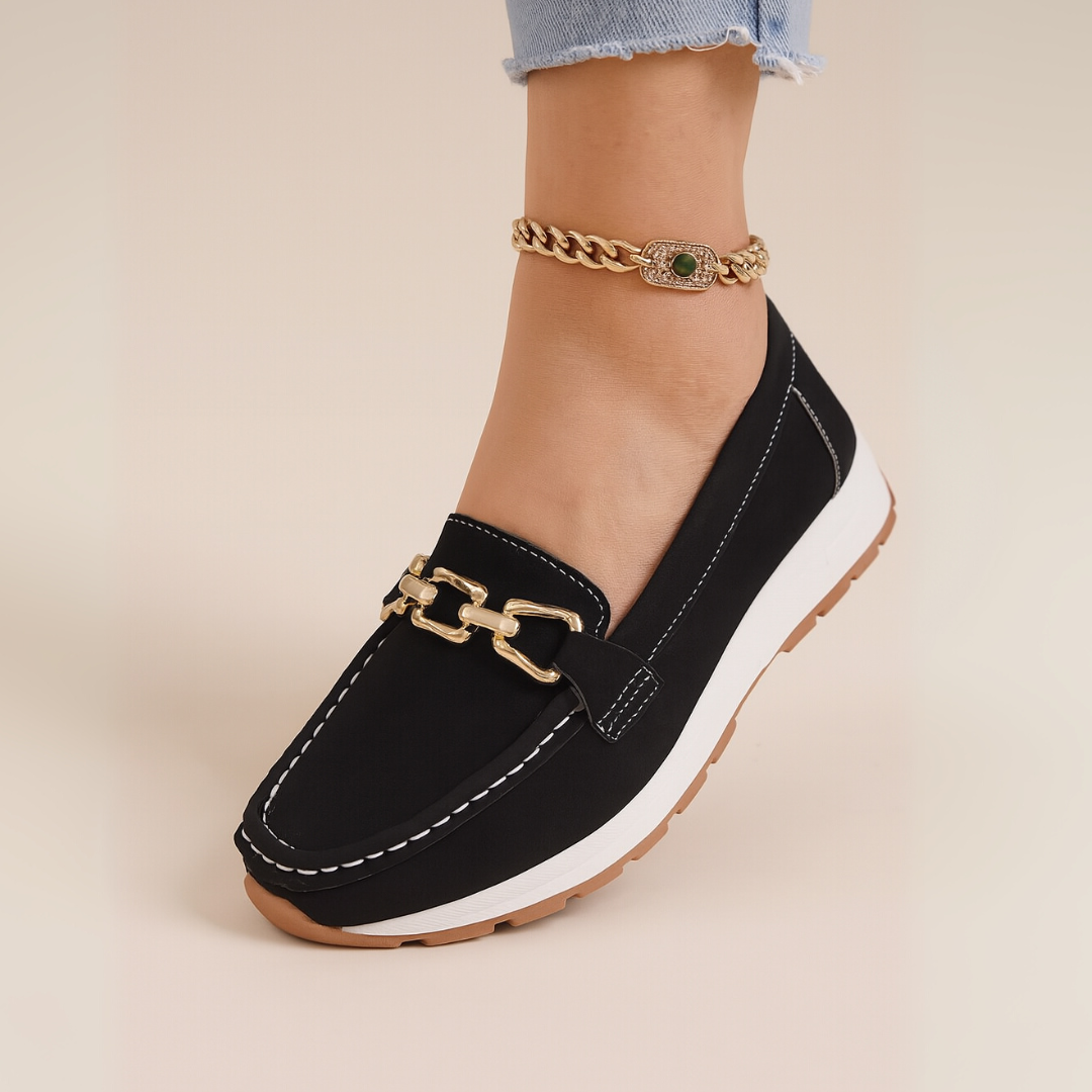 Orthopedic Suede Loafers for Women – Comfortable Slip-On Shoes with Chain Detail | Loravelle