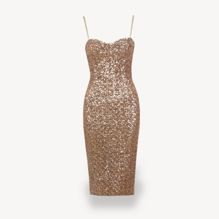 Loravelle |  Women's Sequin Midi Dress – Gold Evening Gown