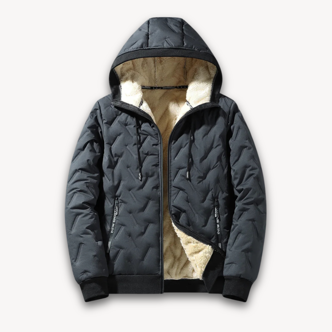 Loravelle | Men's Quilted Hooded Jacket - Black - Winter Warmth - Sherpa Lined Polyester