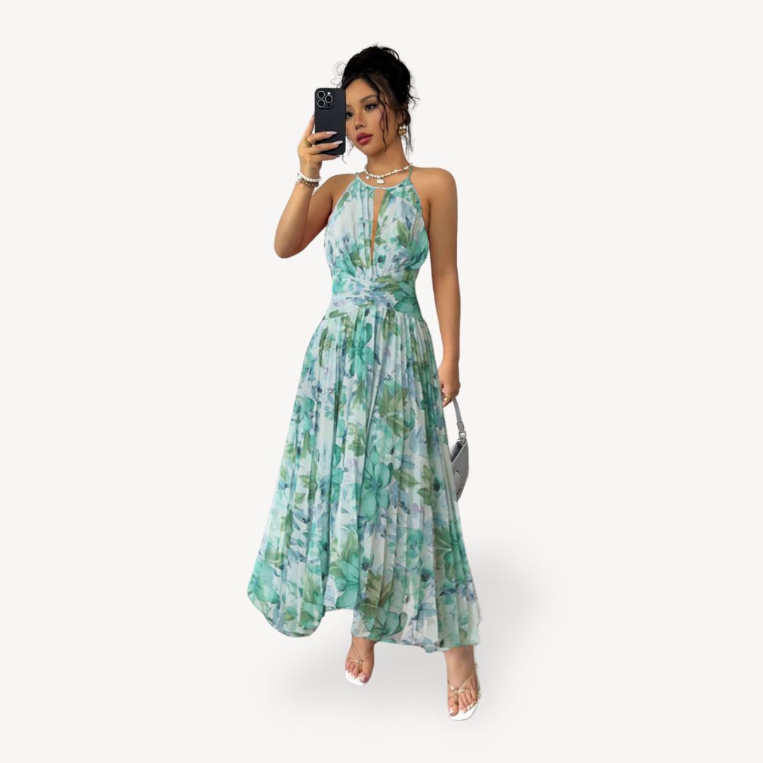 Floral Chiffon Halter Maxi Dress Women | Loravelle
