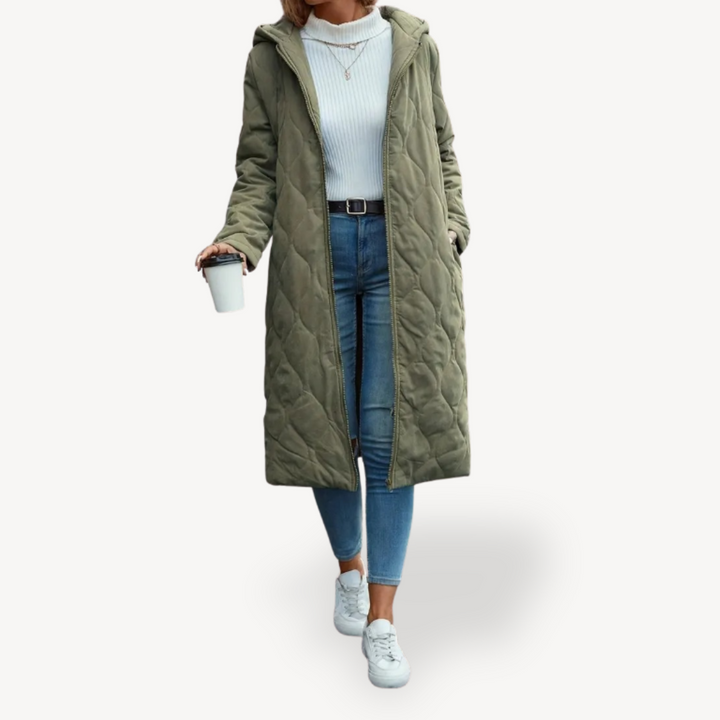 Women's Green Quilted Hooded Winter Coat | Loravelle