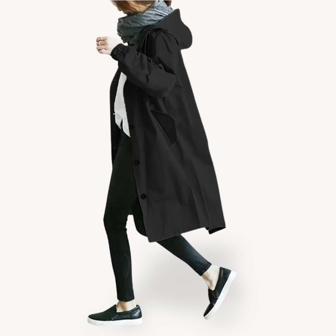 Women's Black Hooded Long Coat | Loravelle