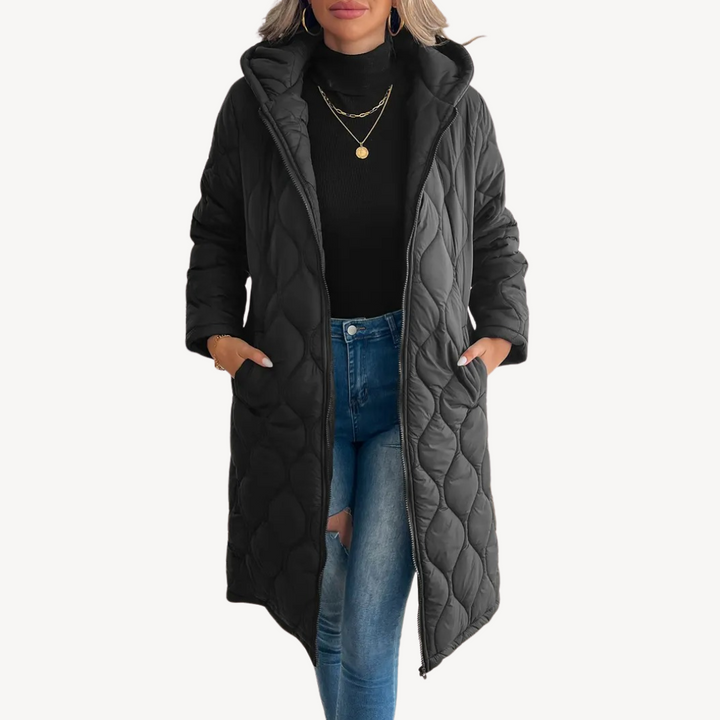 Women's Black Quilted Hooded Puffer Coat | Loravelle