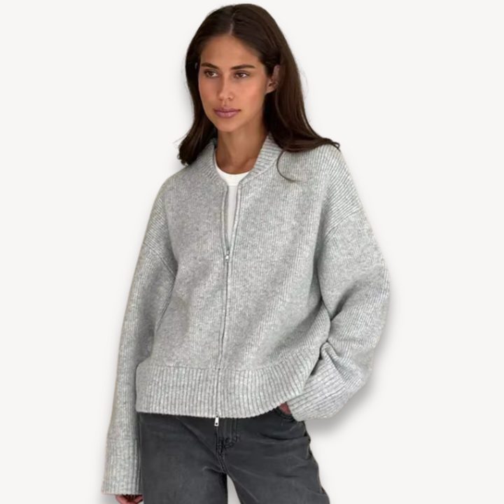 Loravelle | Relaxed Zip-Up Knit Cardigan for Women