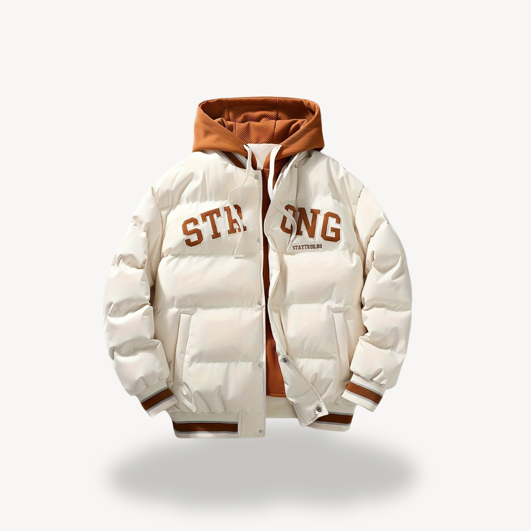 Men's Puffer Varsity Jacket with Hoodie | Loravelle