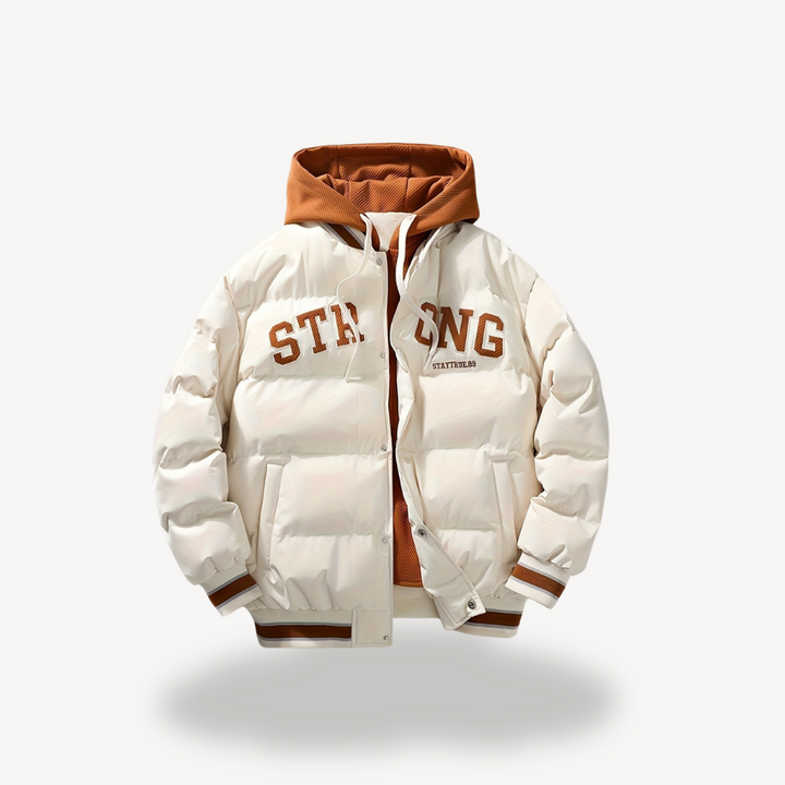 Men's Puffer Varsity Jacket with Hoodie | Loravelle