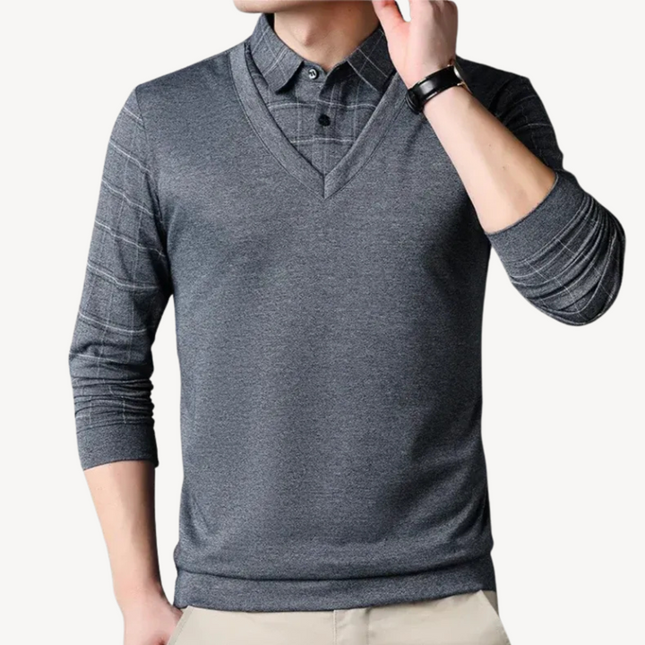 Men's Knit Plaid Long-Sleeve Polo | Loravelle