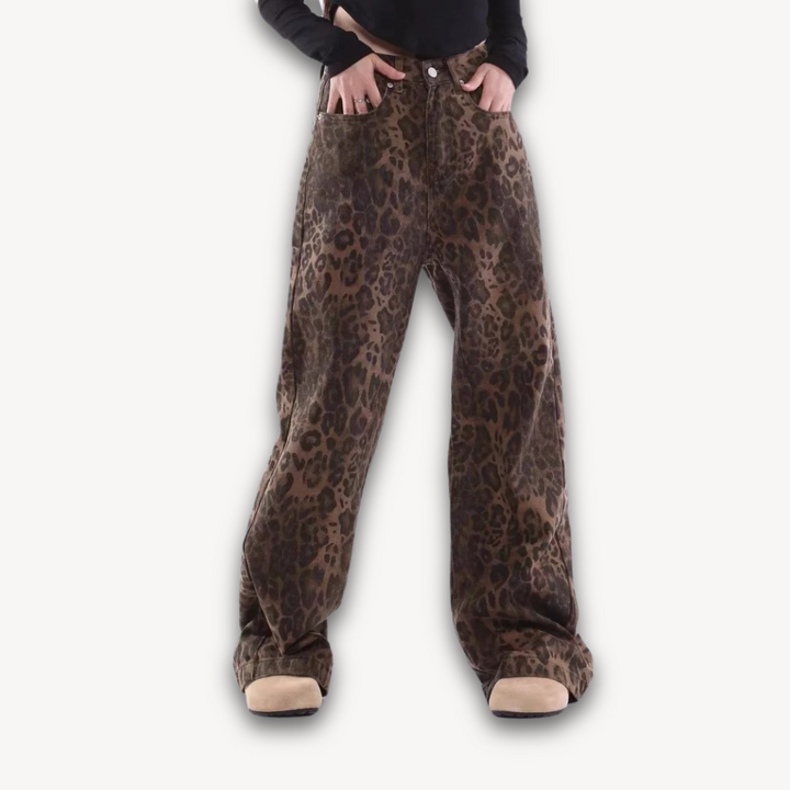 Loravelle | Women's Leopard Print Wide-Leg Pants - Glamour - Casual Streetwear