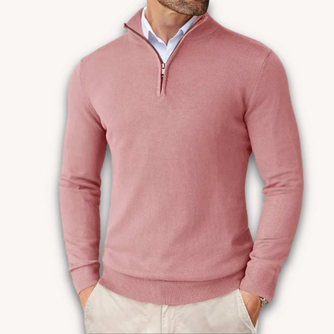 Loravelle | Men's Cotton Quarter-Zip Sweater - Lightweight Knit, Slim Fit - Casual Wear