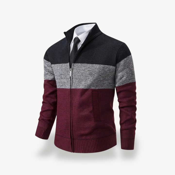 Men's Color Block Knit Zipper Cardigan Sweater | Loravelle