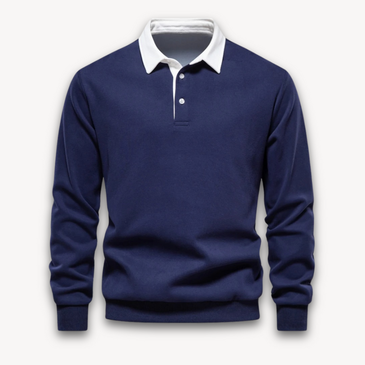 Loravelle | Men's Long-Sleeve Polo Sweater - 100% Cotton - Casual Wear