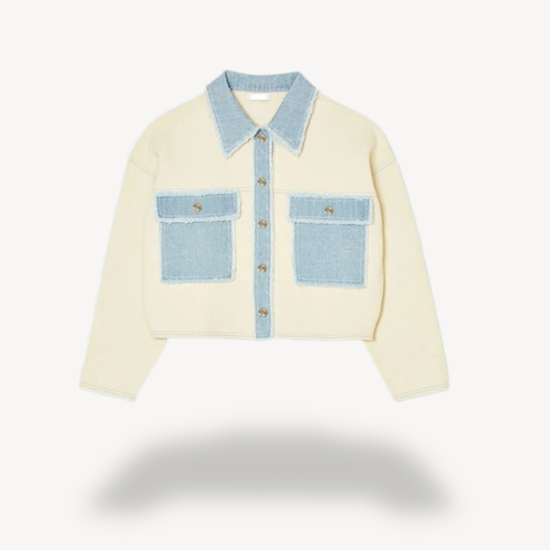 Denim Colorblock Button-Up Jacket | Loravelle