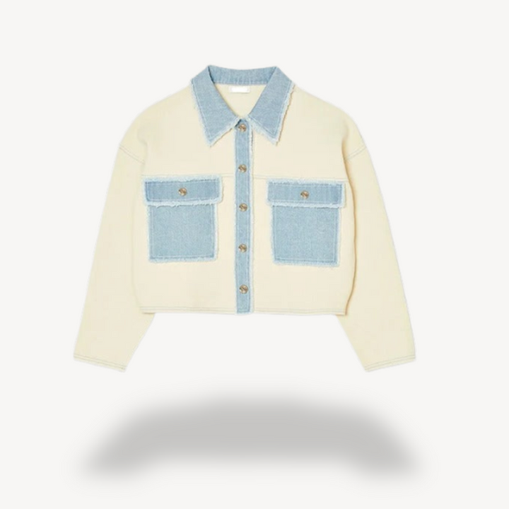 Denim Colorblock Button-Up Jacket | Loravelle