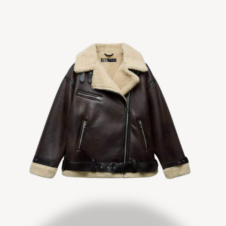 Women’s Faux Shearling Aviator Jacket Brown | Loravelle