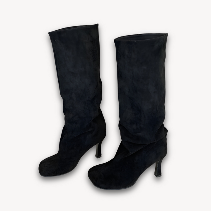 Loravelle | Suede Knee-High Heeled Boots for Women - Stylish Slouch Design - Loravelle - Adult Winter Fashion Shoes