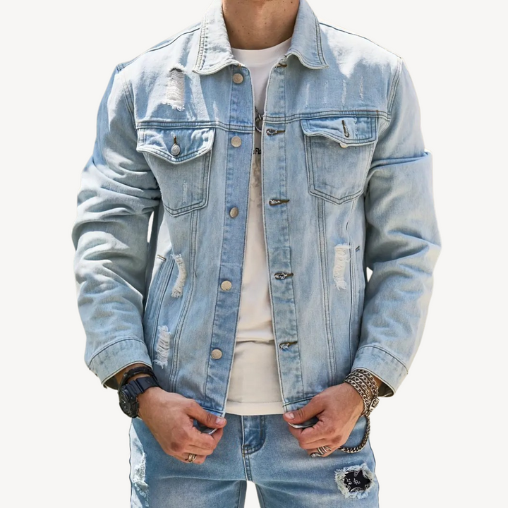 Distressed Light Blue Denim Jacket for Men | Loravelle