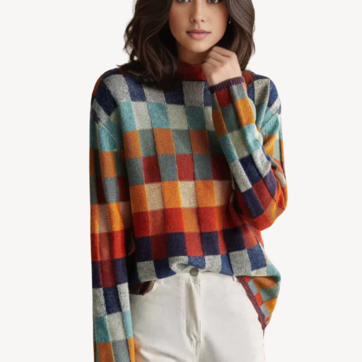 Multi-Color Checkered Knit Sweater Women | Loravelle