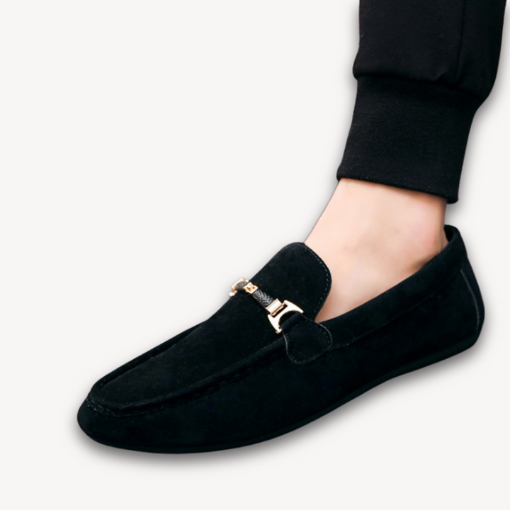 Loravelle | Men's Suede Loafers with Metal Buckle Detail - Casual and Formal Wear