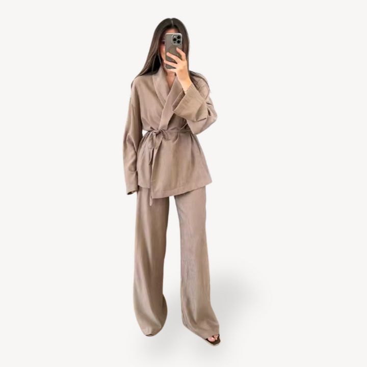 Loose Wide Leg Faux Linen Set Women | Loravelle