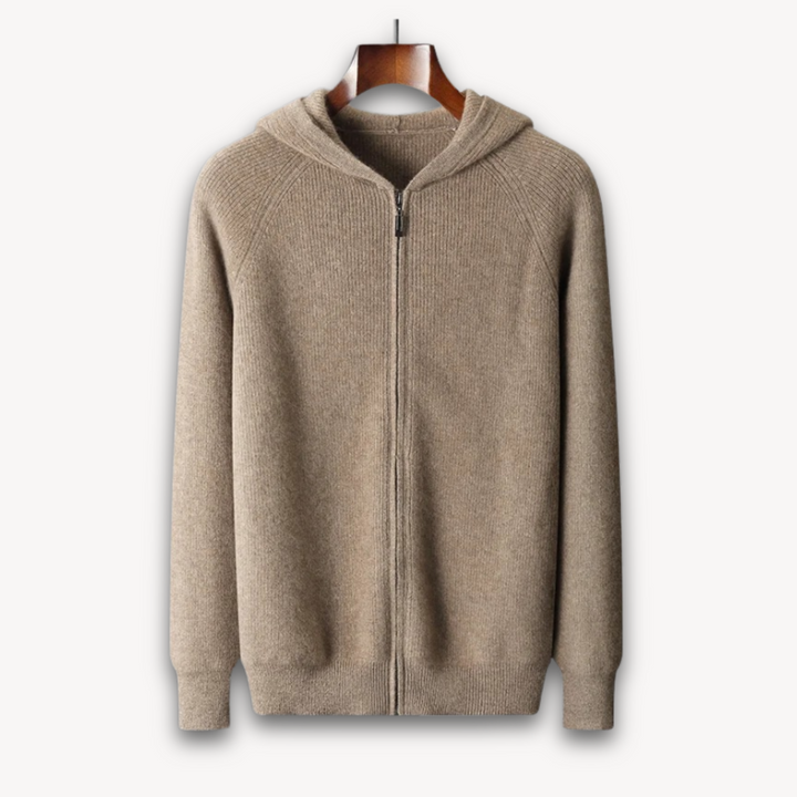 Loravelle | Men's Merino Wool Full-Zip Hoodie– Adult Casual Knitwear