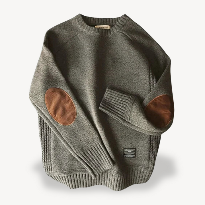 Men's Wool Sweater with Leather Elbow Patches | Loravelle