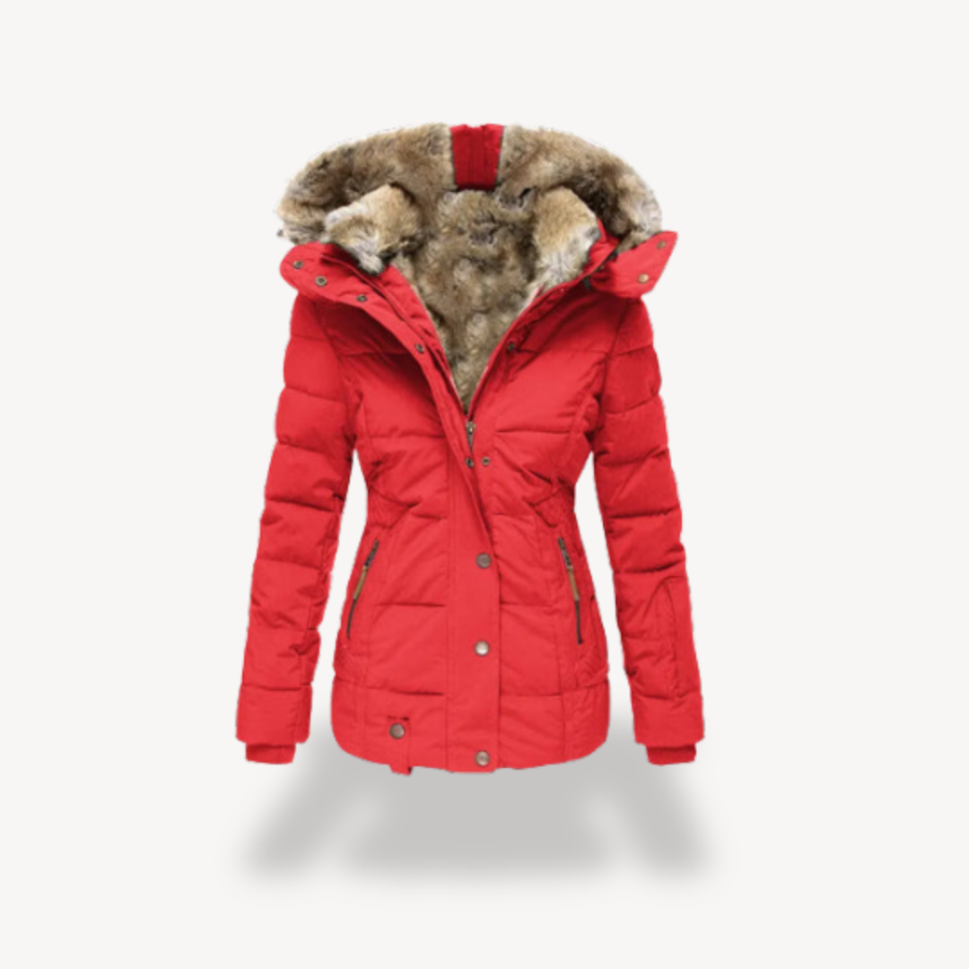 Women's Puffer Jacket with Faux Fur Hood | Loravelle