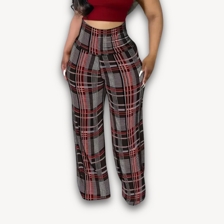 Loravelle | Women's High-Waist Checked Wide-Leg Pants - Casual Loose Trousers for Spring & Summer