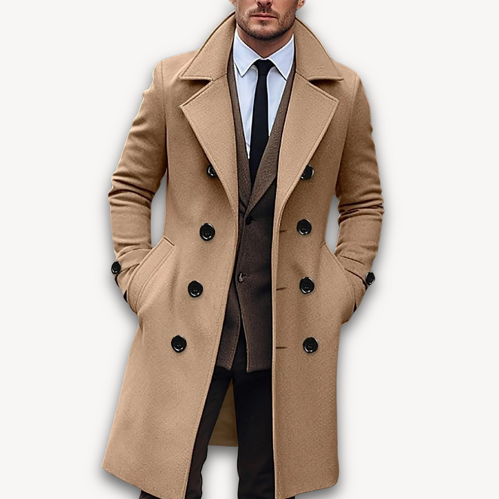 Loravelle | Men's Wool Blend Double-Breasted Overcoat - Winter Formal Peacoat