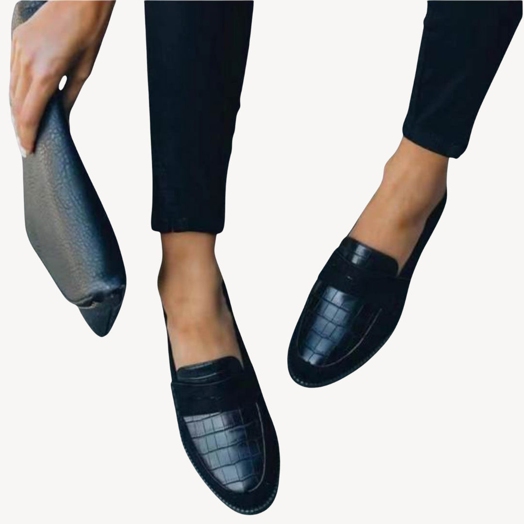 Women's Leather Orthopedic Loafers Croc Pattern Flats | Loravelle