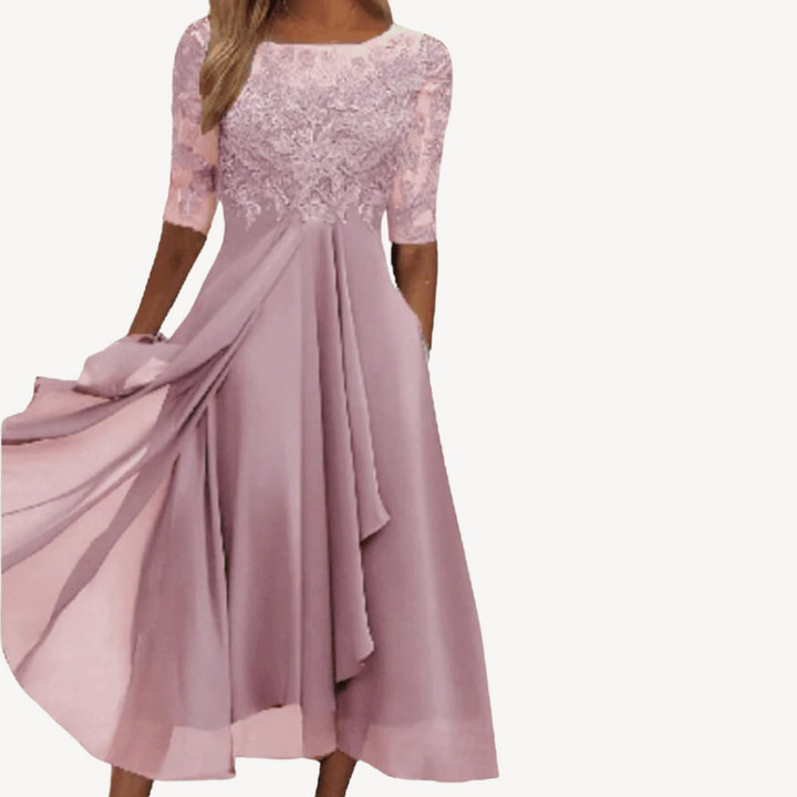 Women's Lace Chiffon Midi Dress | Loravelle