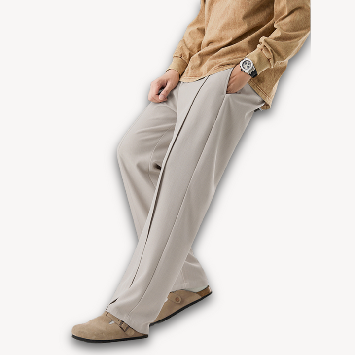 Loravelle | Men's ModernEase Pleated Wide-Leg Trousers, Cotton