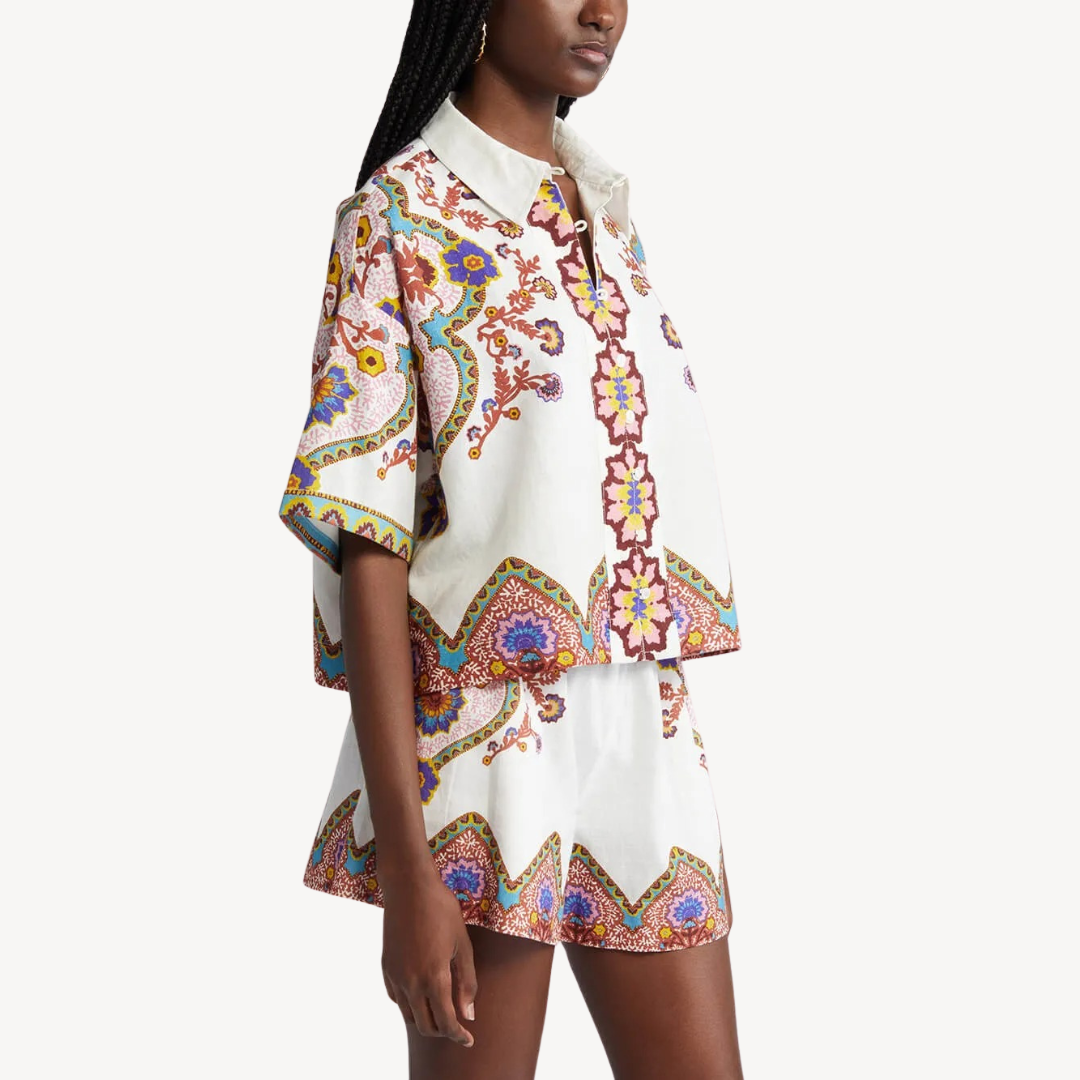 Women's Cotton Paisley Print Shorts Set | Loravelle