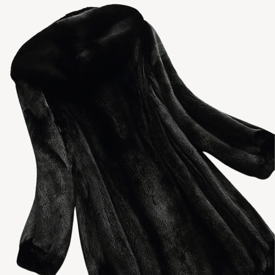 Women's Black Faux Fur Hooded Winter Coat Long Sleeve | Loravelle