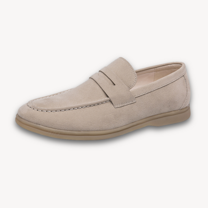 Loravelle | Men's Suede Penny Loafers - Casual Slip-On Shoes - Versatile Flat Heel