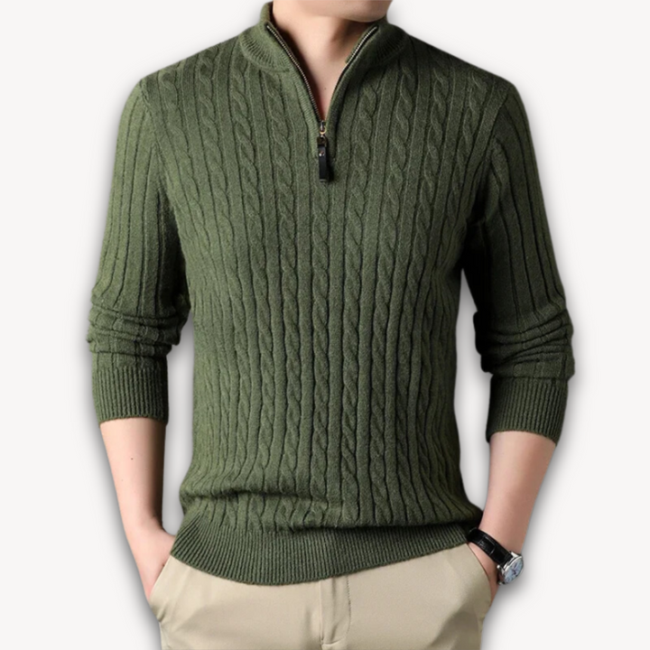 Loravelle | Men's Ribbed Knit Half-Zip Sweater - Soft Cotton Blend, Warm Cable Design