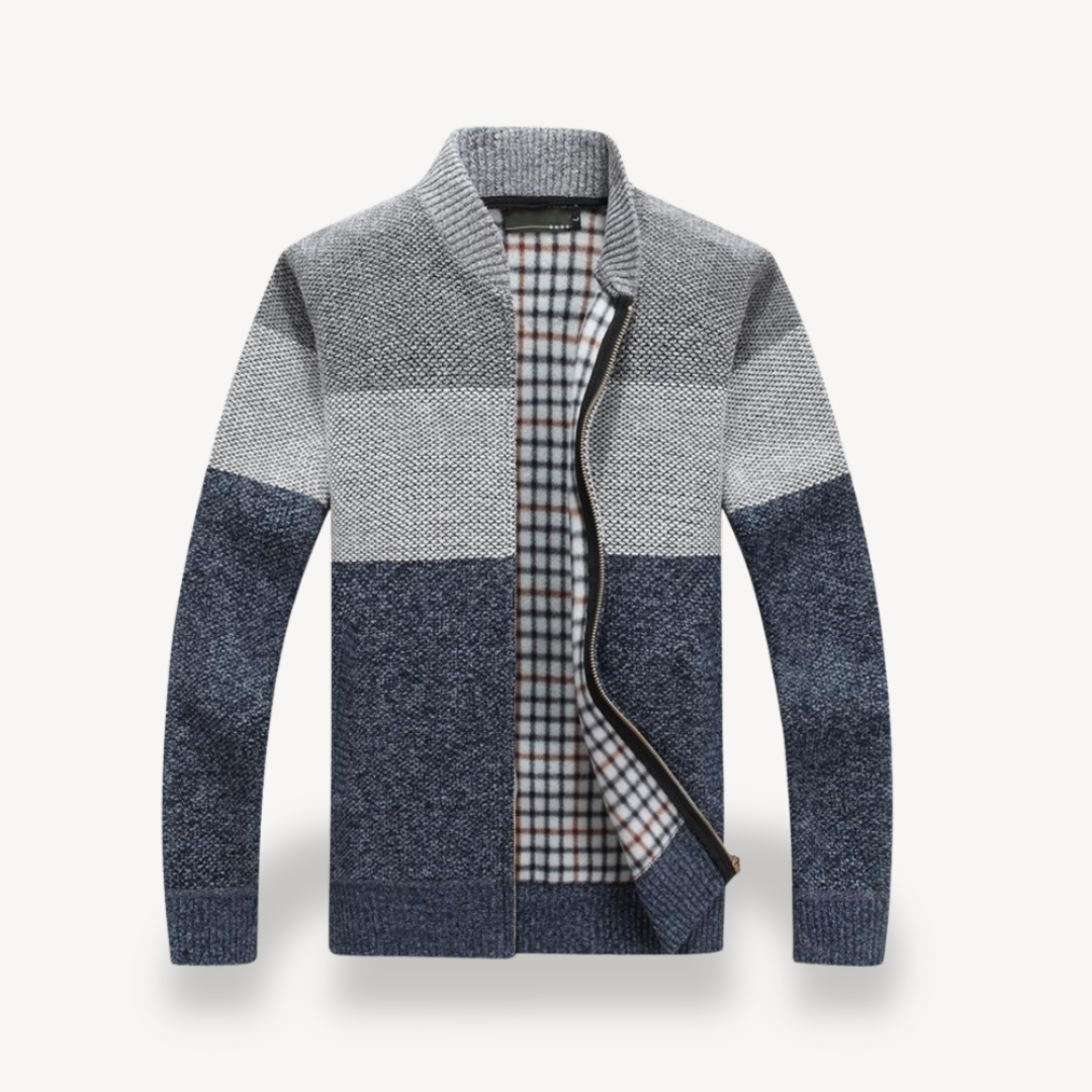 Stand Collar Knitted Zip-Up Jacket Men | Loravelle
