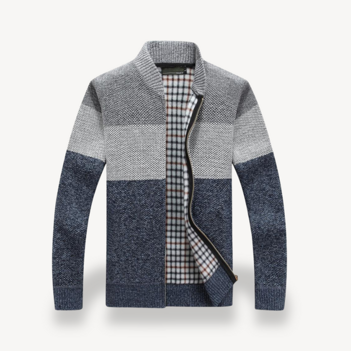 Stand Collar Knitted Zip-Up Jacket Men | Loravelle