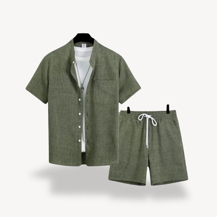 Linen Shirt & Shorts Set Men Green | Loravelle