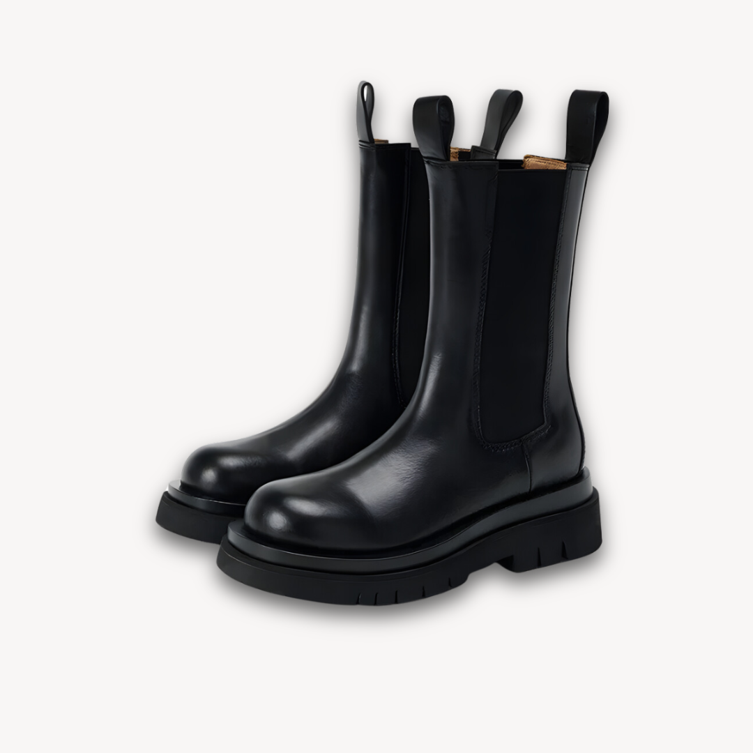 Loravelle | Men's Black Leather Chelsea Boots - Chunky Sole, Slip-On, Durable, Stylish Casual Footwear