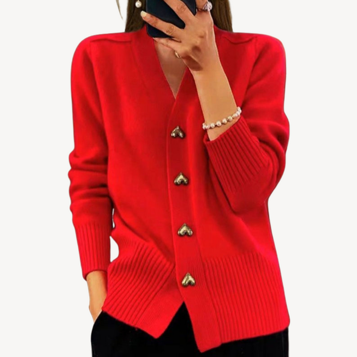 Knit Cardigan with Heart Buttons for Women | Loravelle