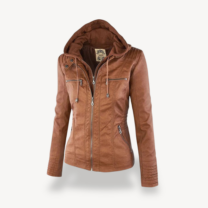 Women's Waterproof Leather Hooded Jacket | Loravelle